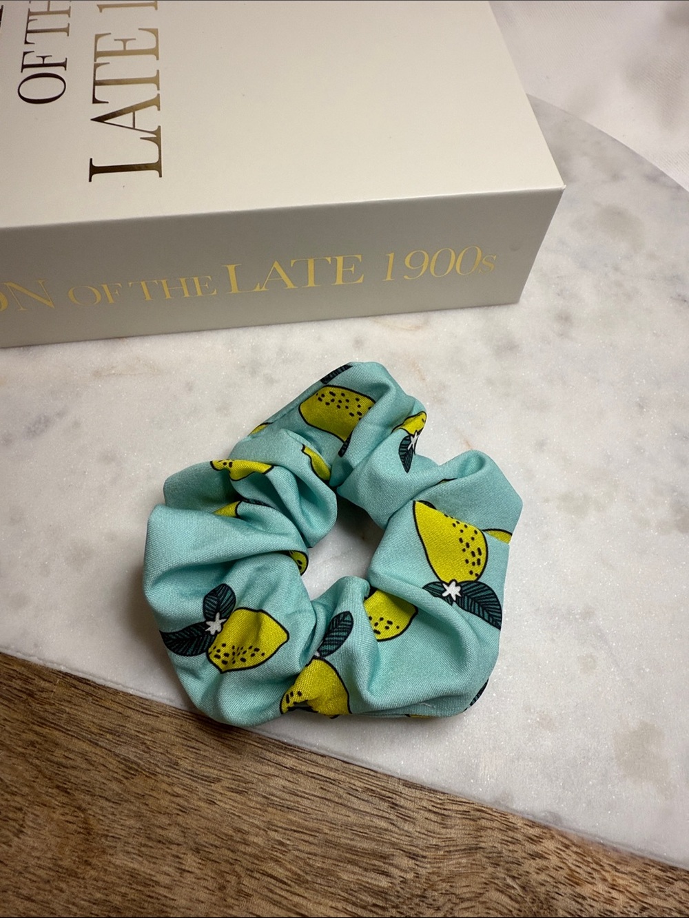 The Aqua Lemon Print Scrunchie